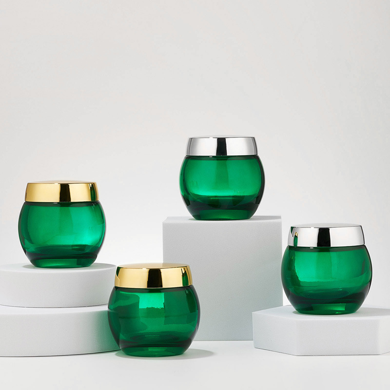 Green Transparent Glass Cosmetic Jar Empty Body Lotion Jar