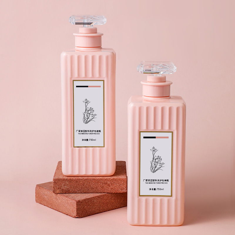 Dml 750ml Quadratus Plastic Pet Lotion Pump Utrem Cum Stripe figura Superficies pro Hair Oleo Shampoo et Conditioner Medicamine Continens