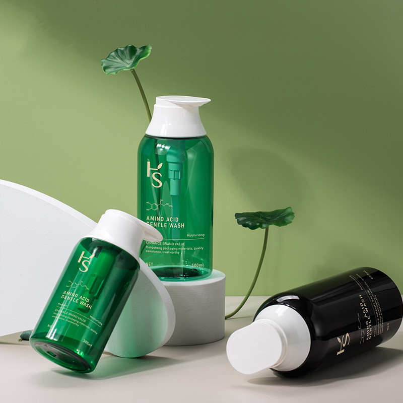 Unique Green 300ml 500ml 650ml PET Novum Figura Lotion Cream Inanis Utrem Round Humerum Shampoo Utrem cum Pump Sigillum Skincare